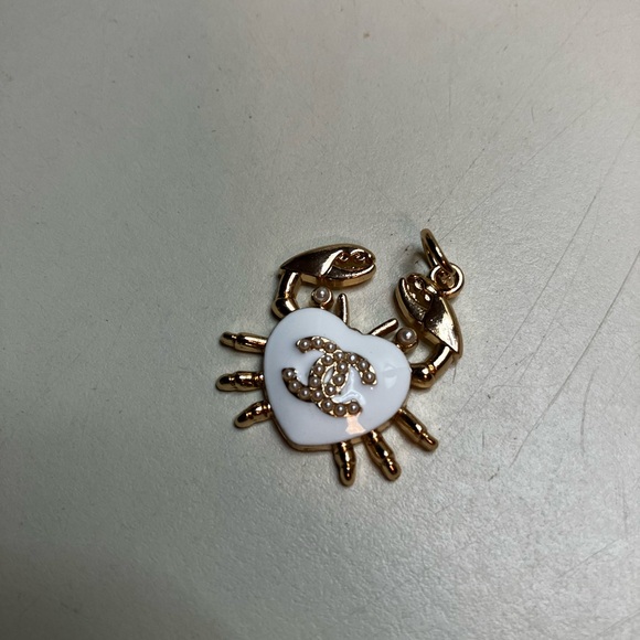 CHANEL stamped Gold and White Crab Charm/ pendant - Picture 2 of 3